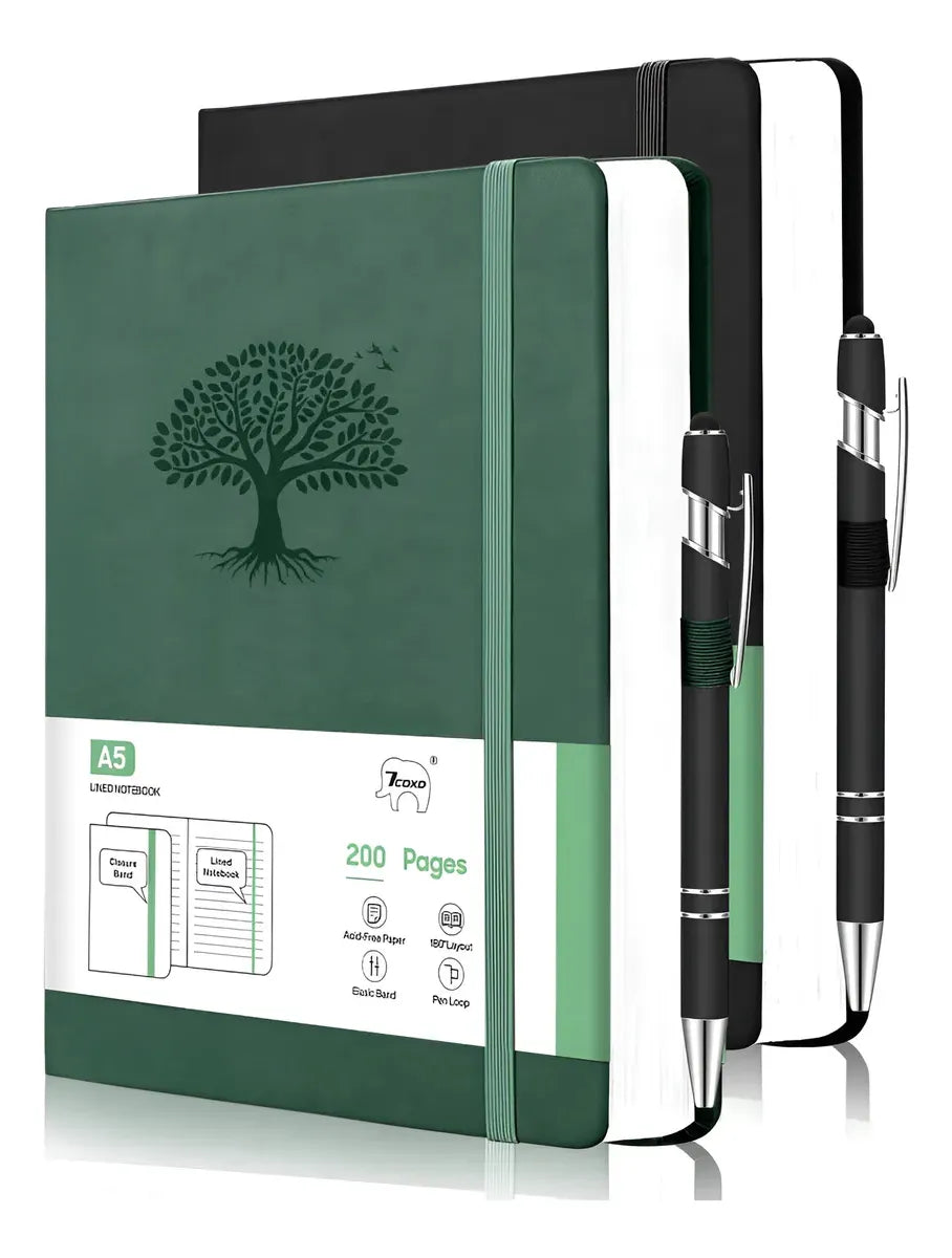 Set 2 Cuadernos A5 Piel y 2 Bolígrafos