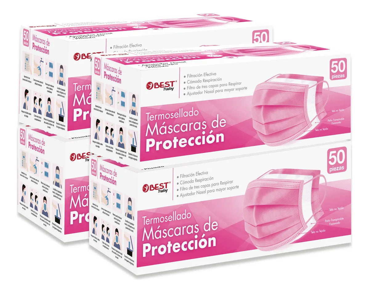 Cubrebocas Rosa Tricapa 200 pz
